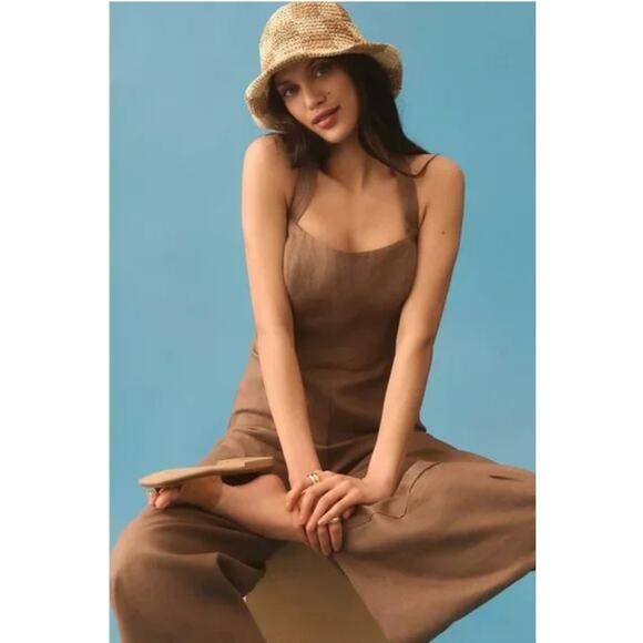 Reformation Autumn Linen Jumpsuit Size 0 Mushroom Brown Wide Leg One Piece - Picture 3 of 11